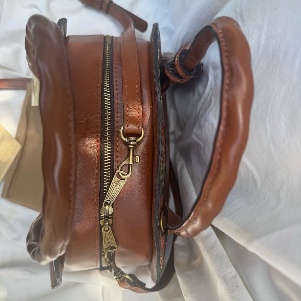 Patricia Nash Leather Angelini Top Handle Crossbody Tan with Tooled Floral - Picture 10 of 11
